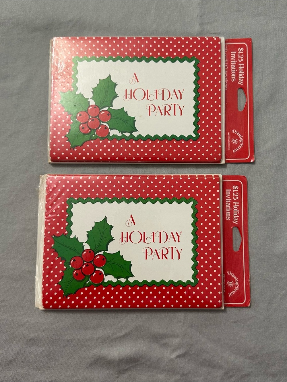 Vintage Drawing Board Holiday Party Invitations Sealed Packs Red Polka Dot Holly